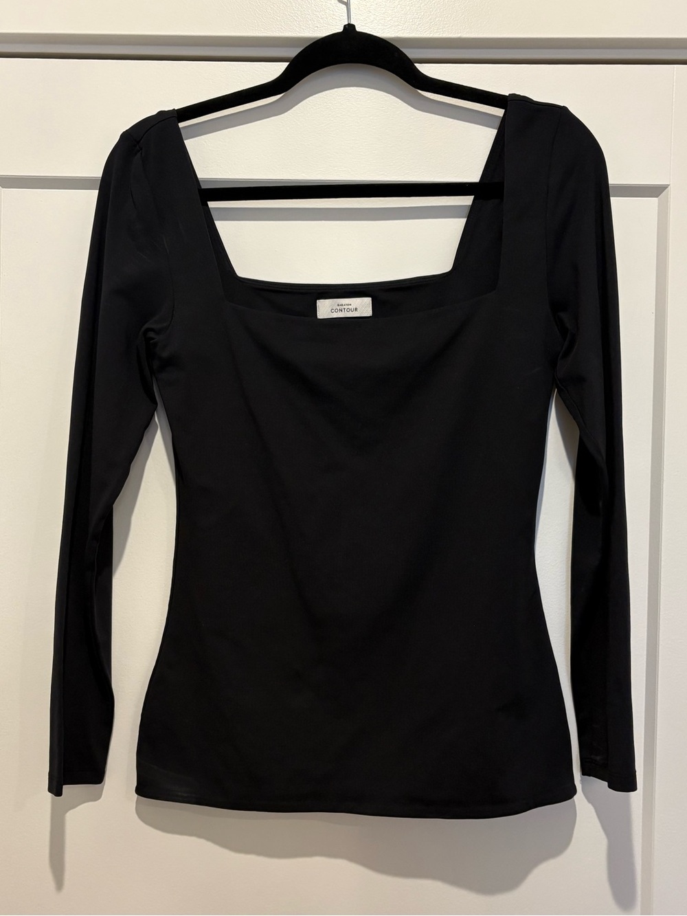 Babaton Black Square-Neck Long Sleeve Top